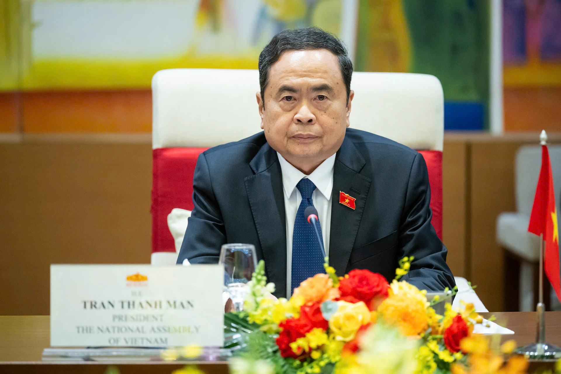 国会主席陈青敏在会见中发表讲话。