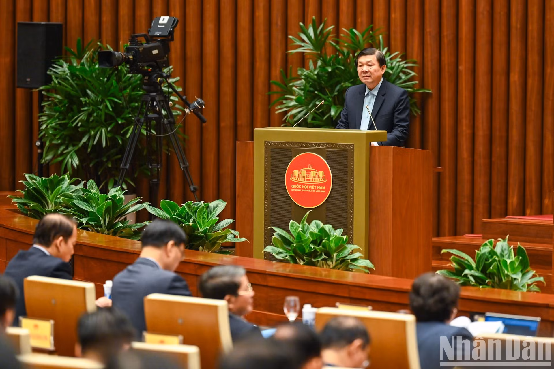 越南祖国阵线中央委员会副主席阮友勇作报告。