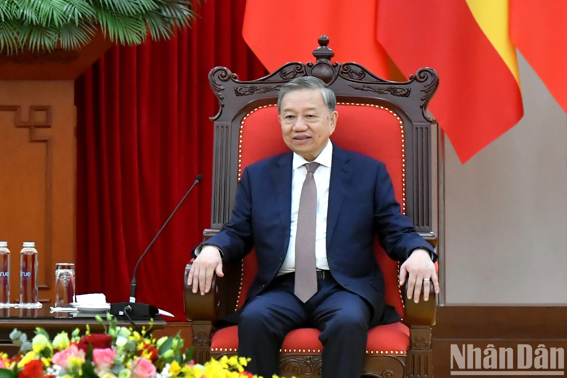 越共中央总书记苏林在会见中发表讲话。