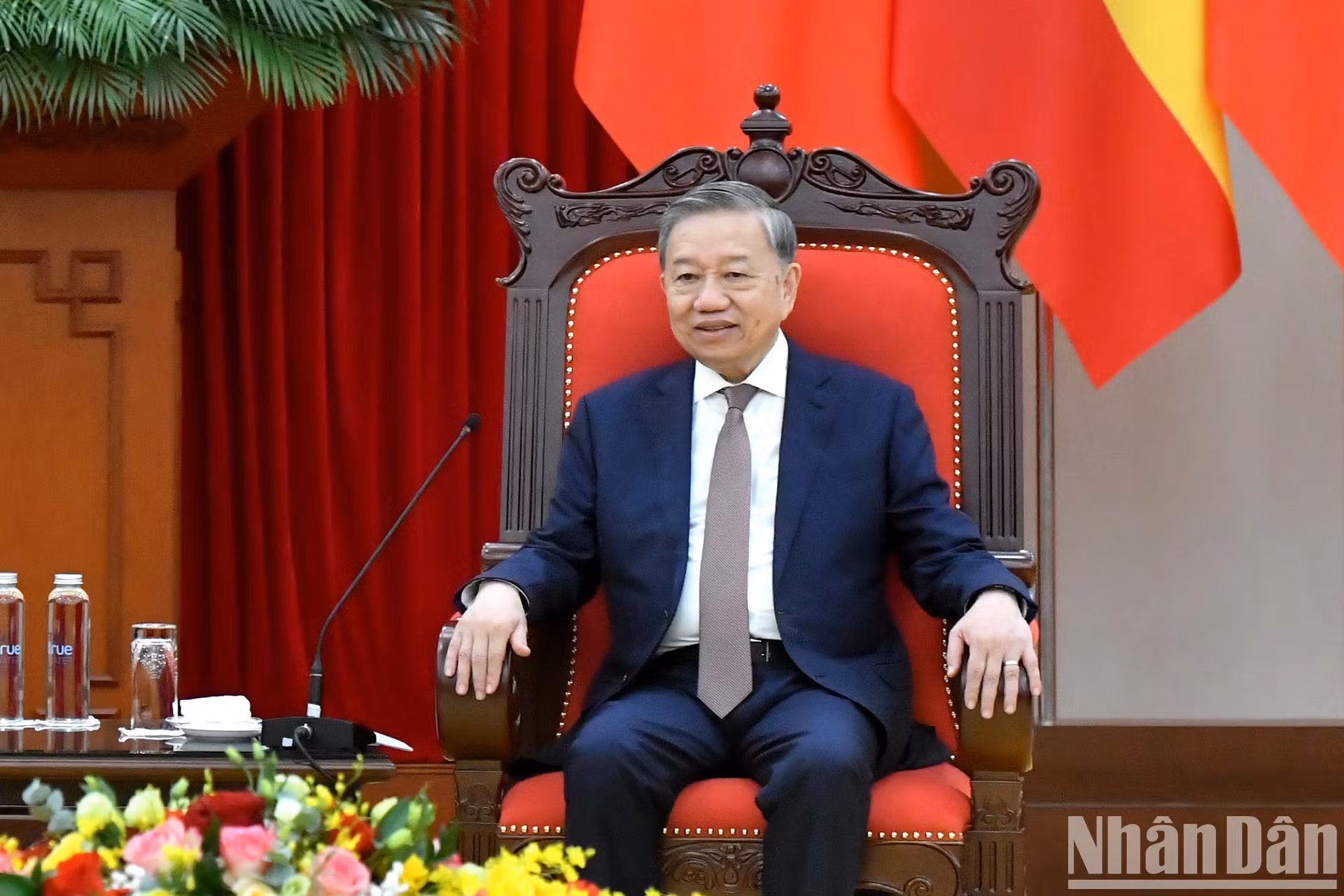 越共中央总书记苏林在会见中发表讲话。