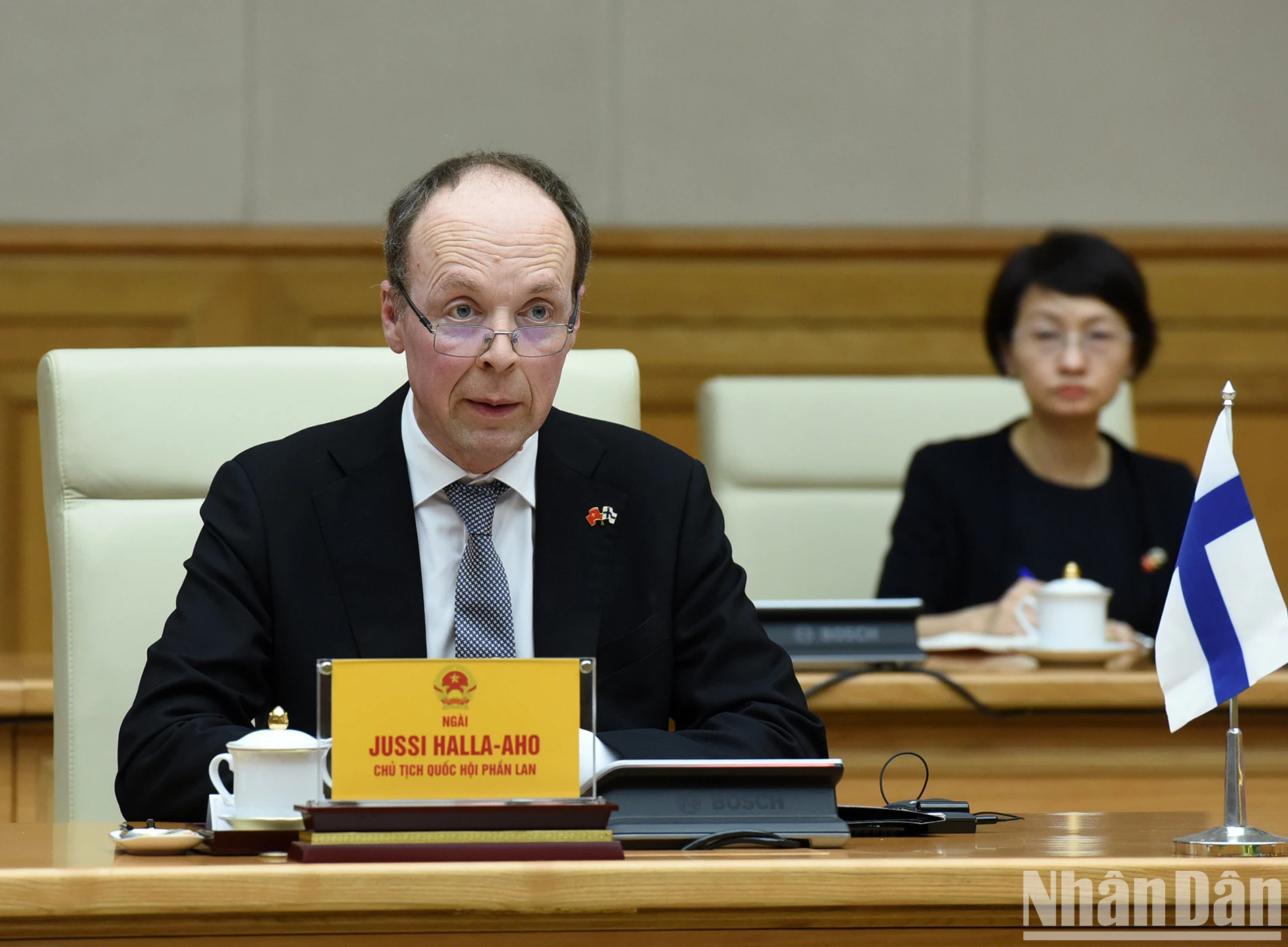 芬兰议会议长尤西·哈拉阿霍发表讲话。 芬兰议会议长尤西·哈拉阿霍发表讲话。