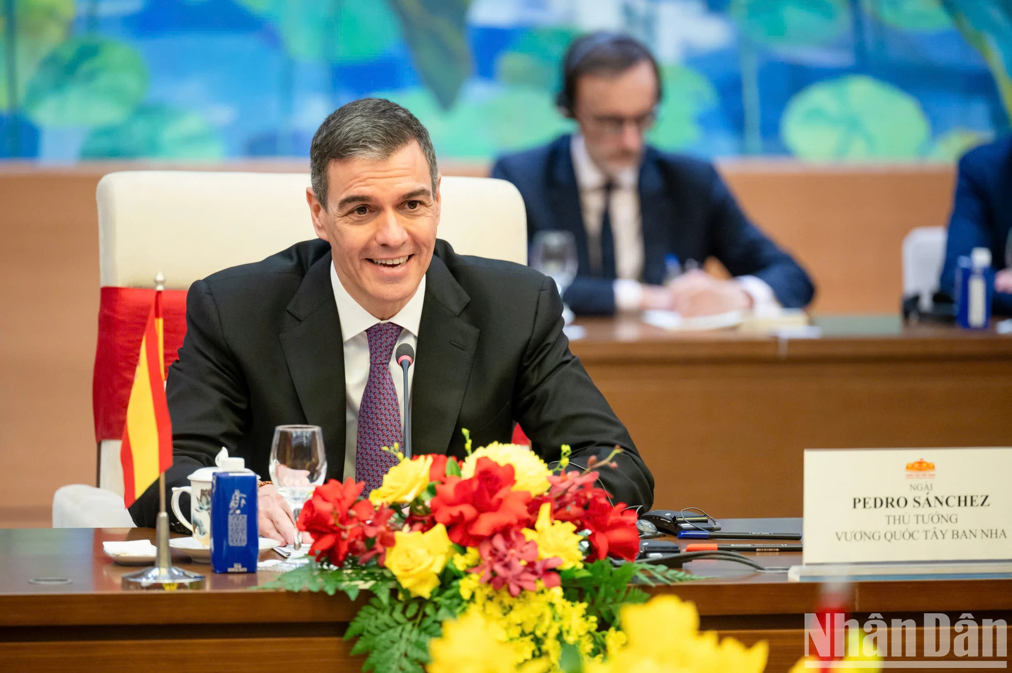 西班牙首相佩德罗·桑切斯·佩雷斯–卡斯特洪发表讲话。