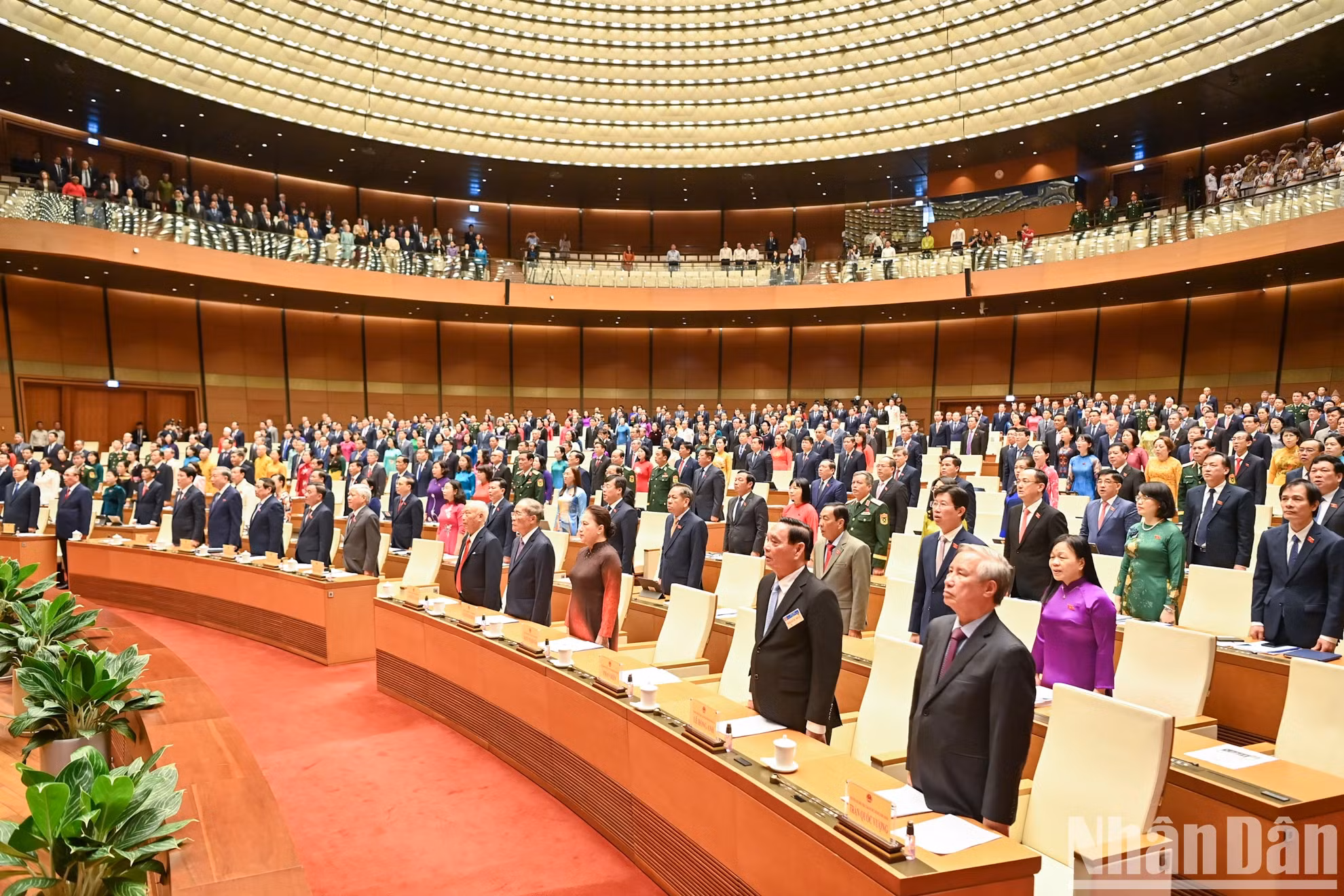 各位代表向国旗致敬。
