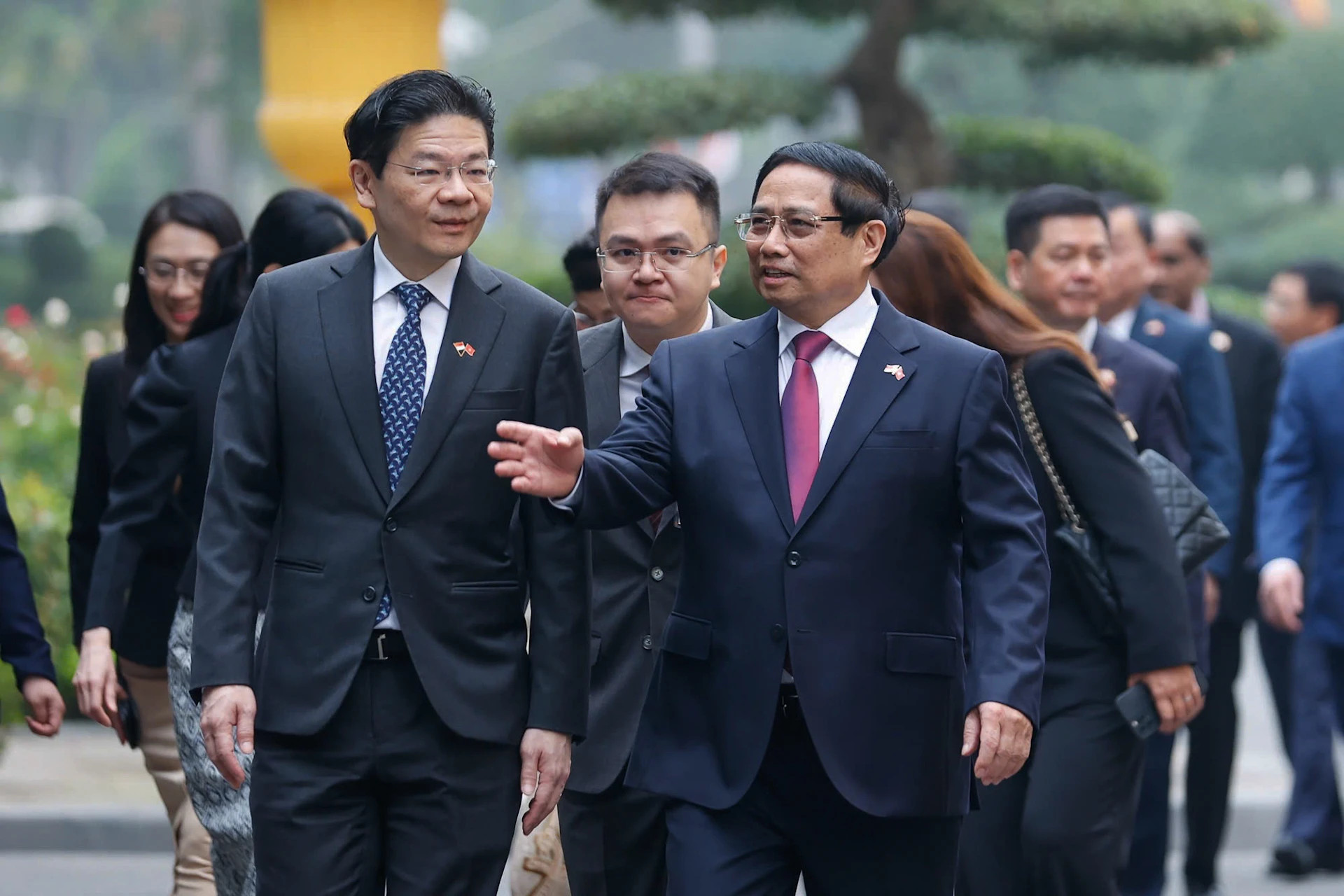 越南政府总理范明正和新加坡总理黄循财。 越南政府总理范明正和新加坡总理黄循财。