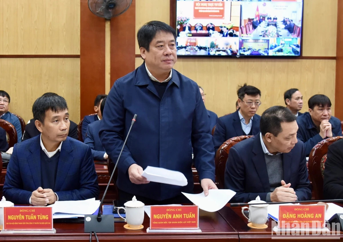 越南电力集团总经理阮英俊发表讲话。