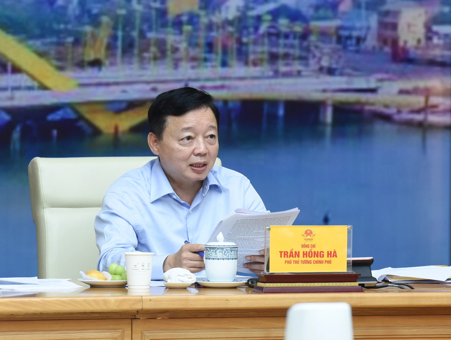 陈红河副总理发表讲话。