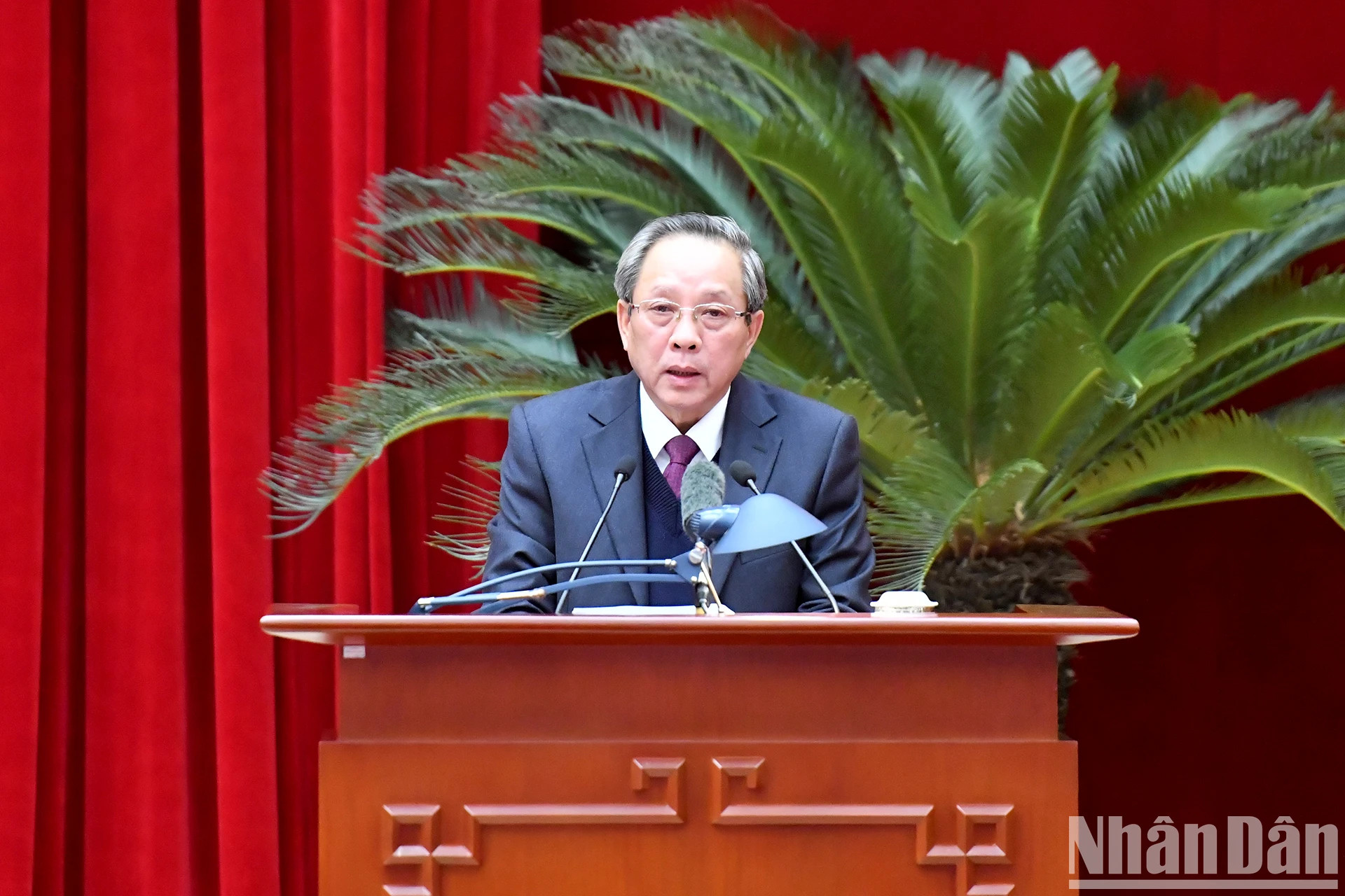 越共中央委员、中央组织部常务副部长黄登光在会议上作报告。