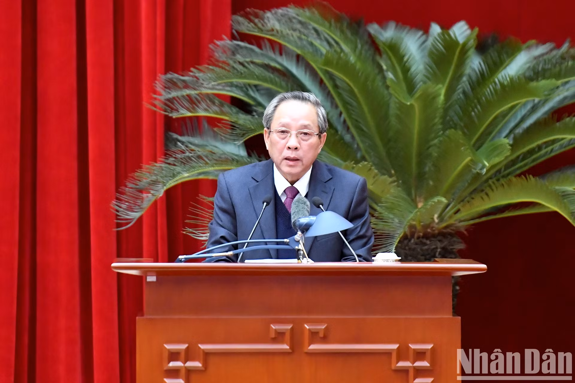 越共中央委员、中央组织部常务副部长黄登光在会议上作报告。