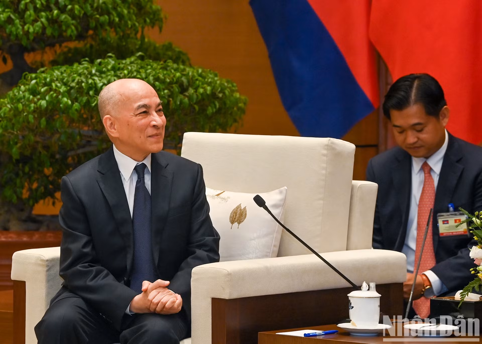 柬埔寨国王诺罗敦·西哈莫尼发表讲话。