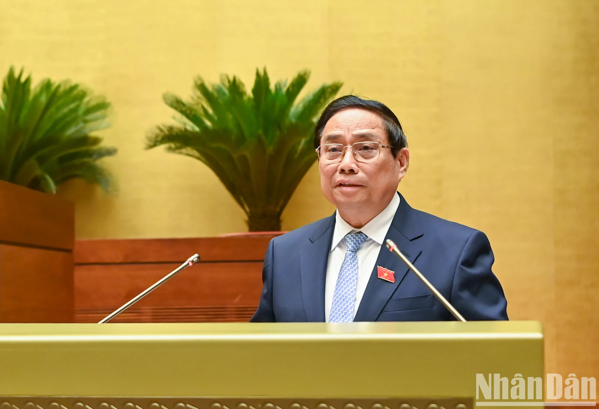 越南政府总理范明正发表讲话。 越南政府总理范明正发表讲话。