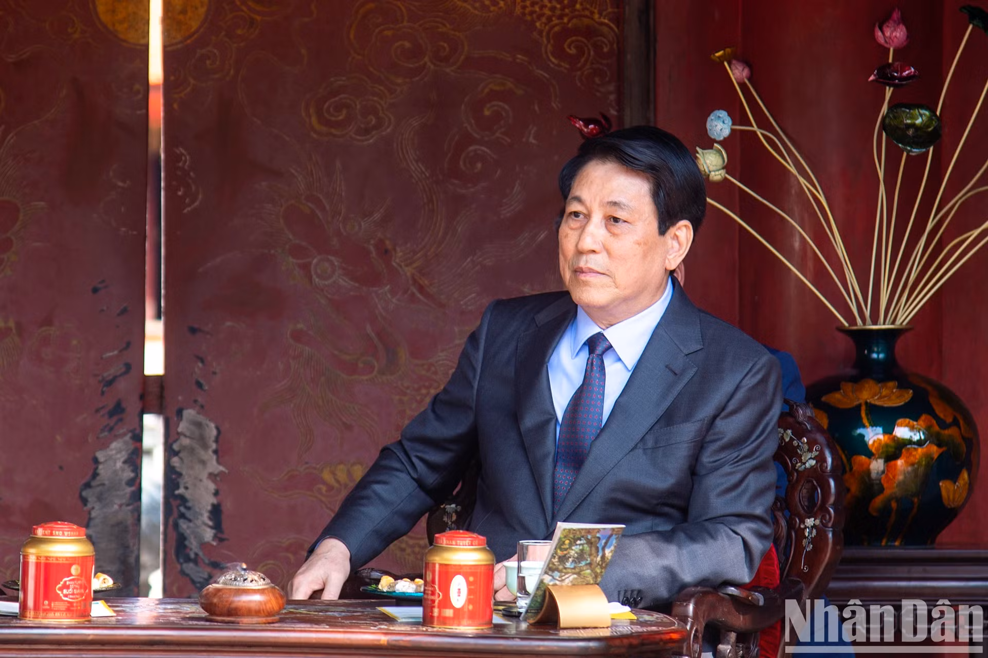 越南国家主席梁强发表讲话。 越南国家主席梁强发表讲话。