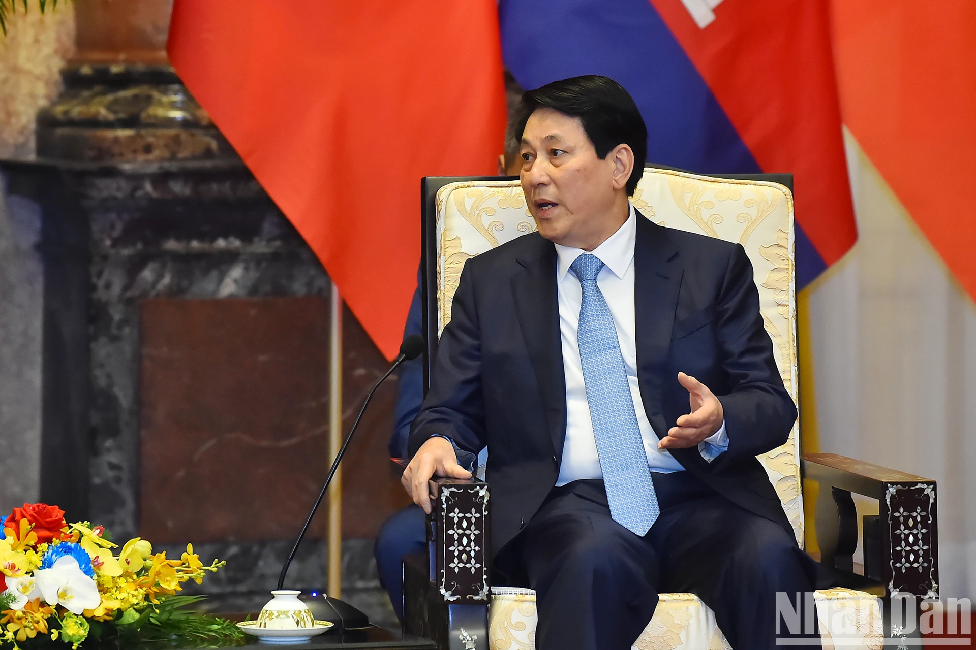 越南国家主席梁强发表讲话。 越南国家主席梁强发表讲话。