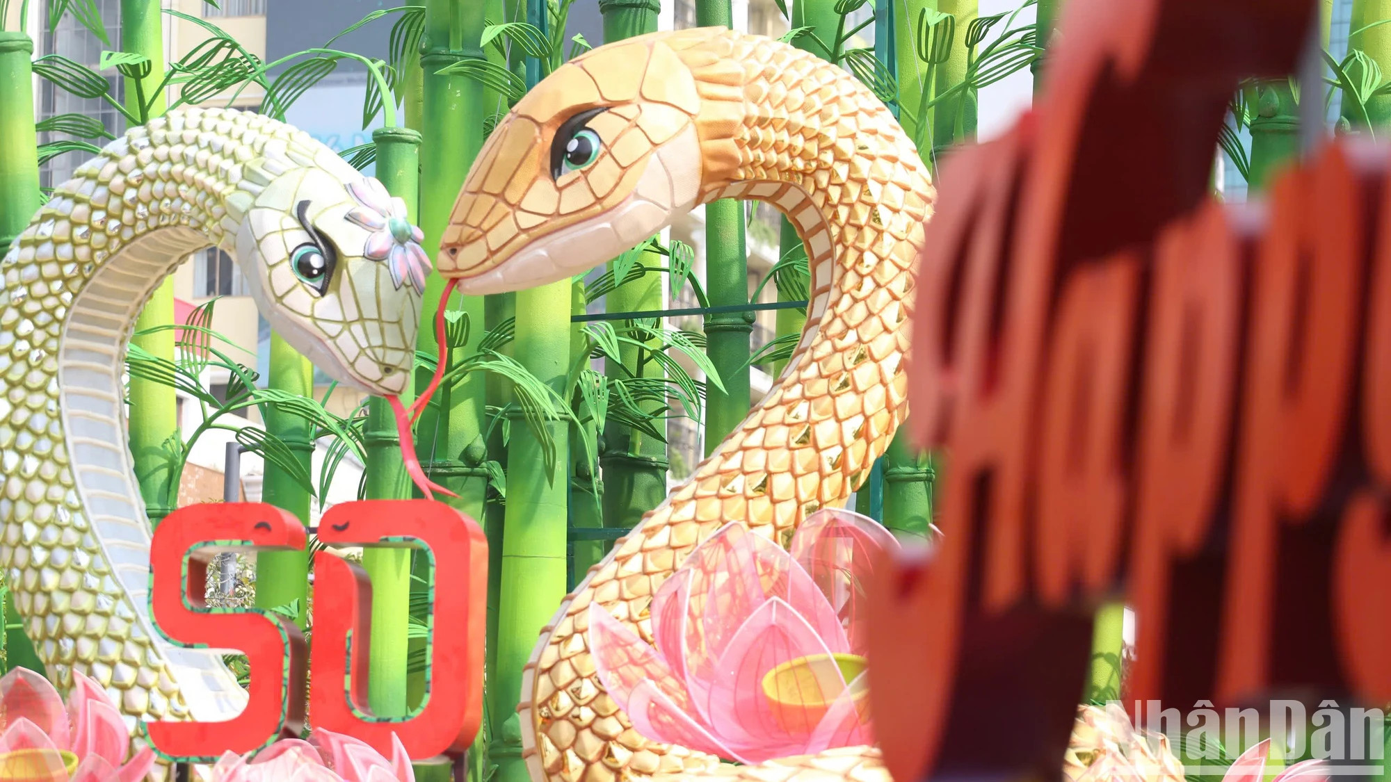 花街的亮点是“金蛇”和“银蛇”这对花,70%都是用环保材料制成的。 花街的亮点是“金蛇”和“银蛇”这对花,70%都是用环保材料制成的。