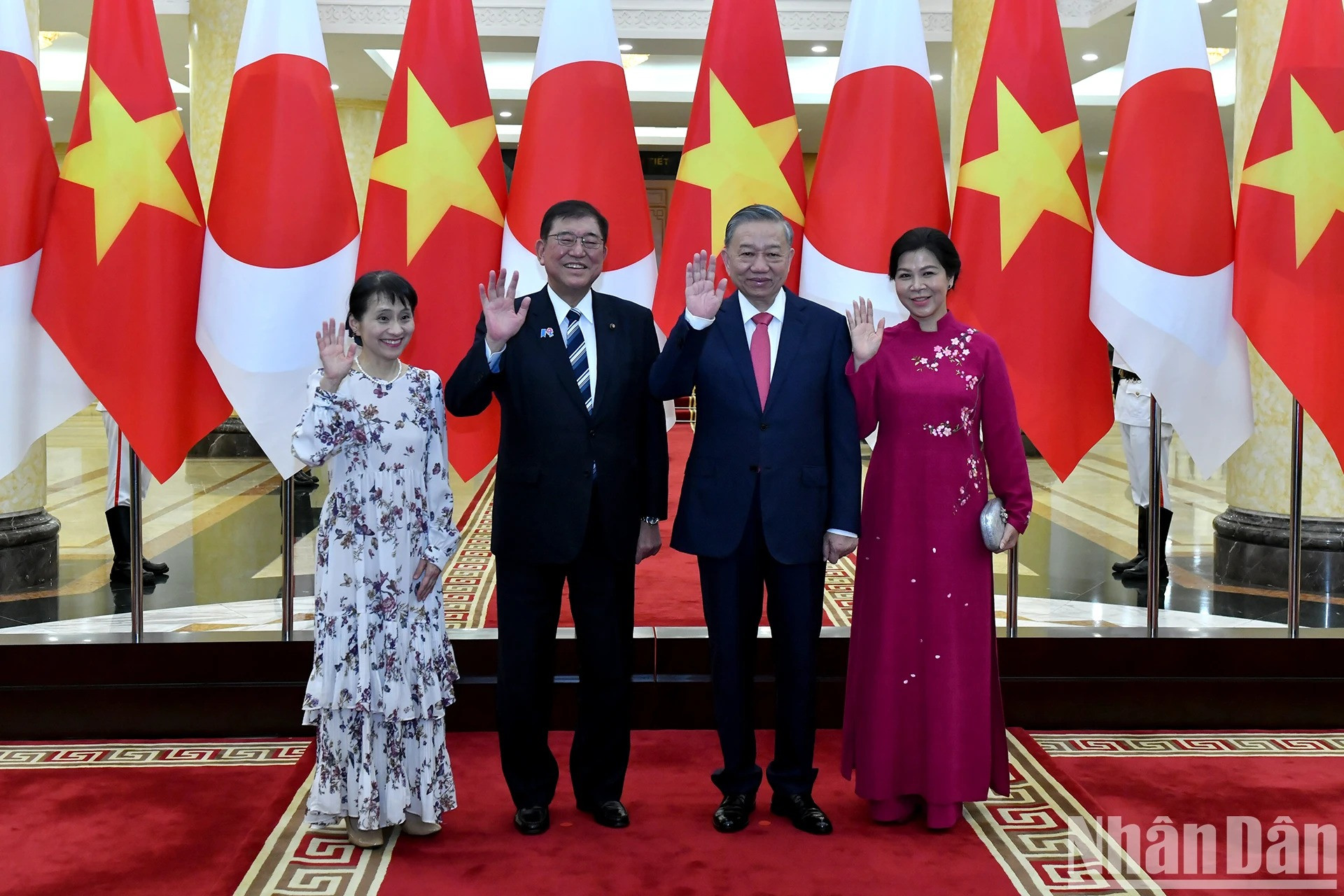 越共中央总书记苏林及夫人与日本首相石破茂及夫人。 越共中央总书记苏林及夫人与日本首相石破茂及夫人。