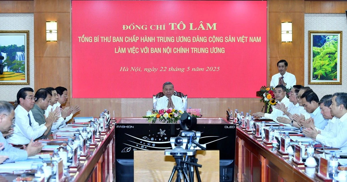 苏林总书记主持与中央内政部的工作会议。