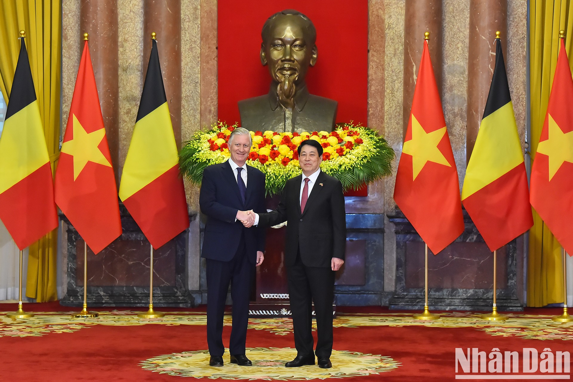 越南国家主席梁强与比利时国王菲利普。 越南国家主席梁强与比利时国王菲利普。