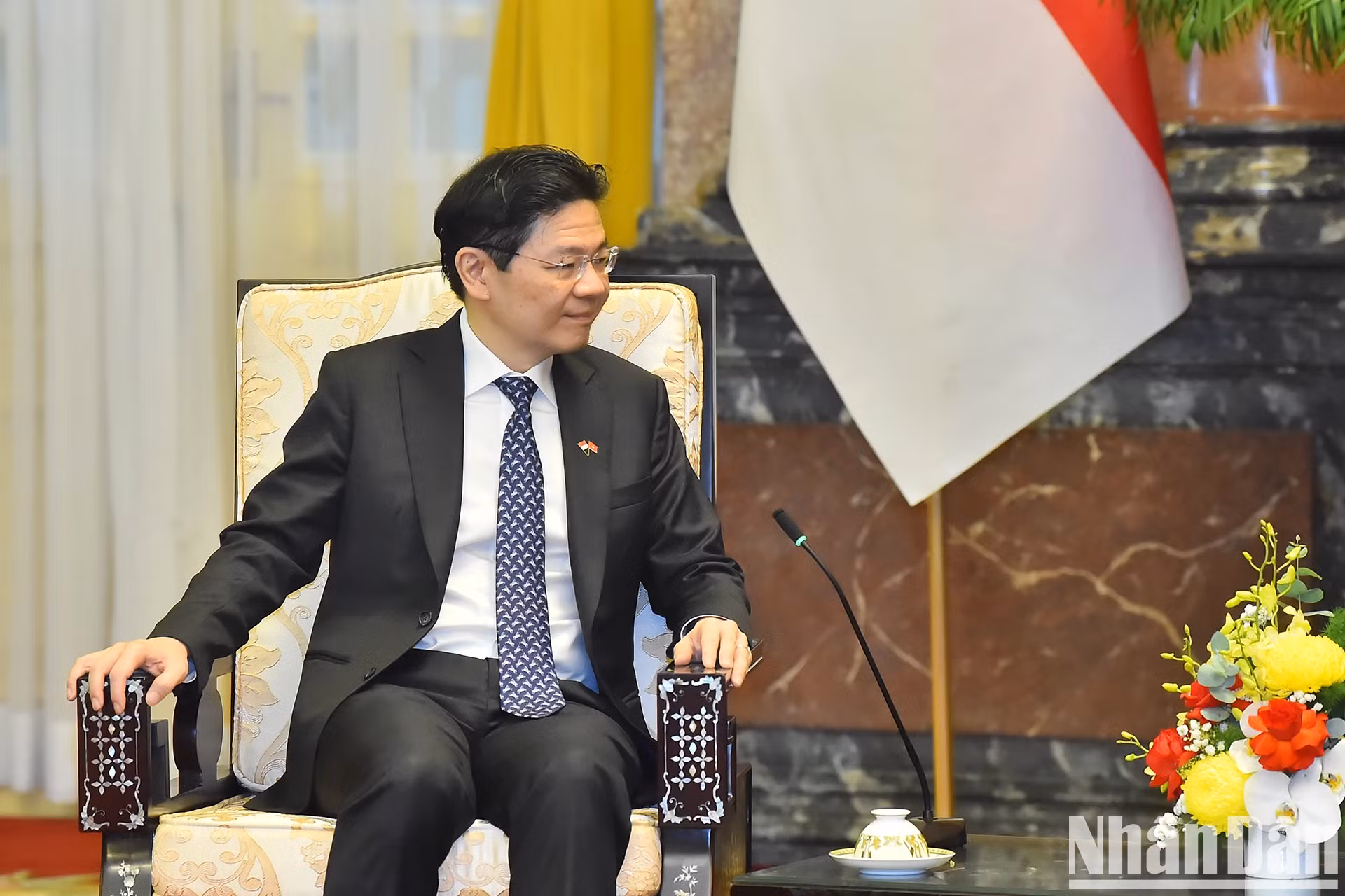 新加坡总理黄循财在会上发表讲话。