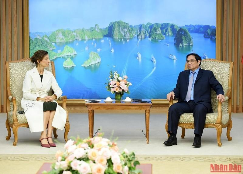 范明正总理会见联合国教科文组织总干事奥德蕾·阿祖。