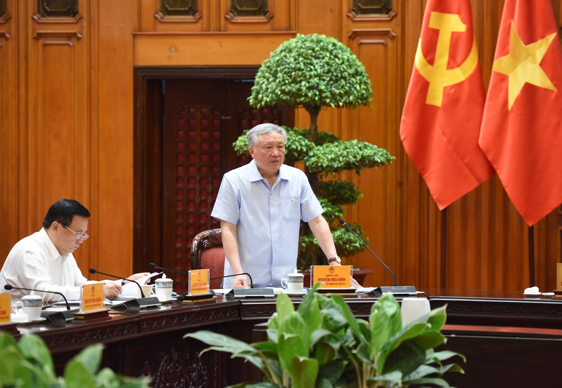 越南政府常务副总理阮和平在会上发表讲话。