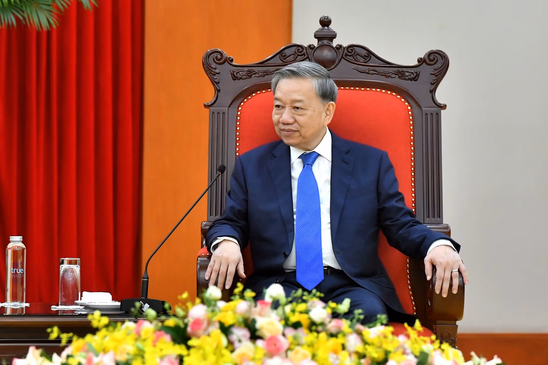 越共中央总书记苏林在会见中发表讲话。