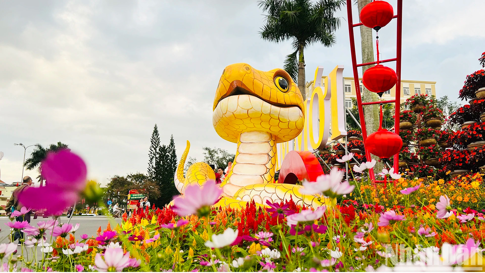 3 ·24广场区域装饰有趣可爱的蛇吉祥物。