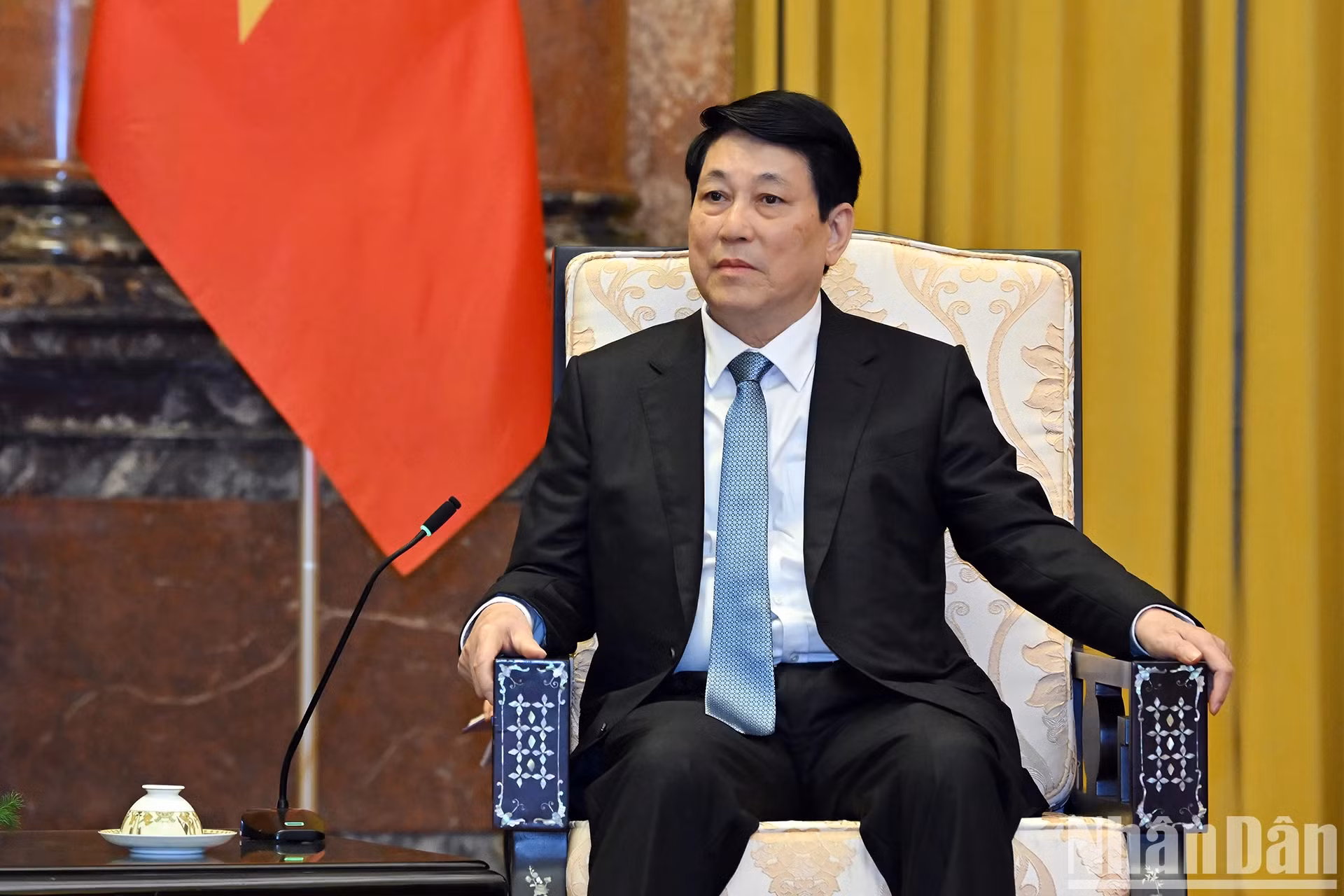 越南国家主席梁强发言。