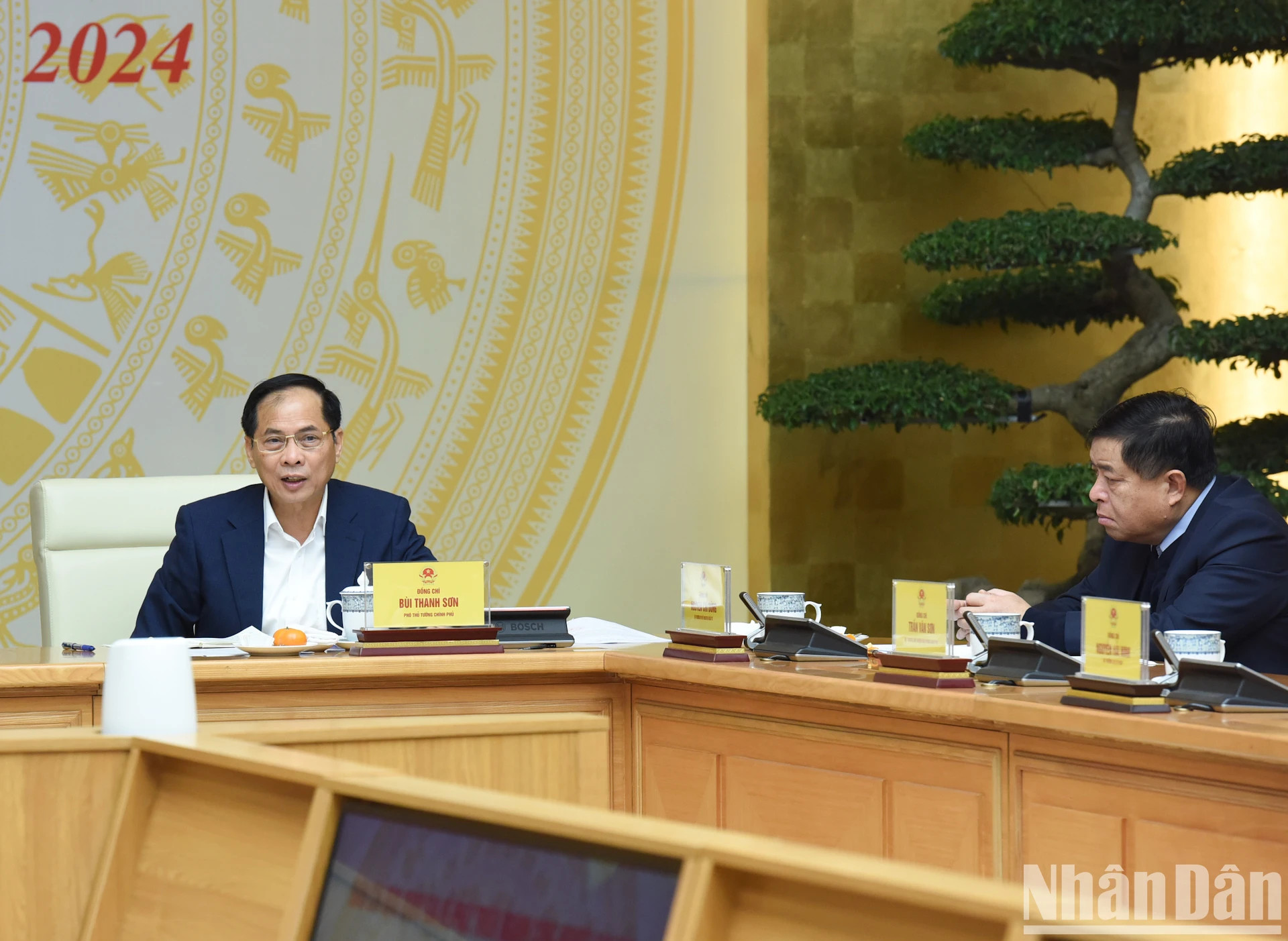 越南政府副总理兼外交部长裴青山发表讲话。