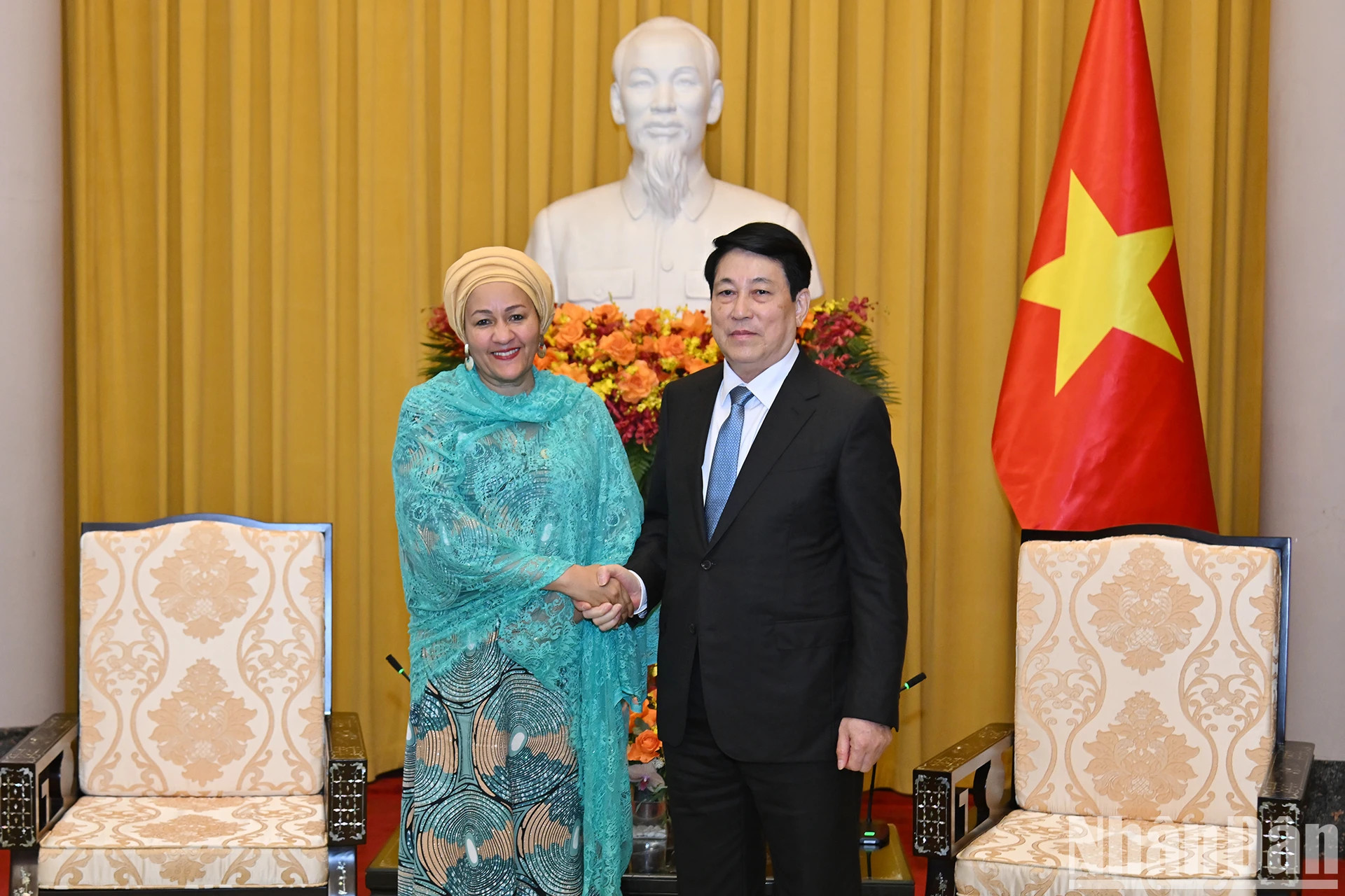 越南国家主席梁强与联合国副秘书长阿米娜·穆罕默德。