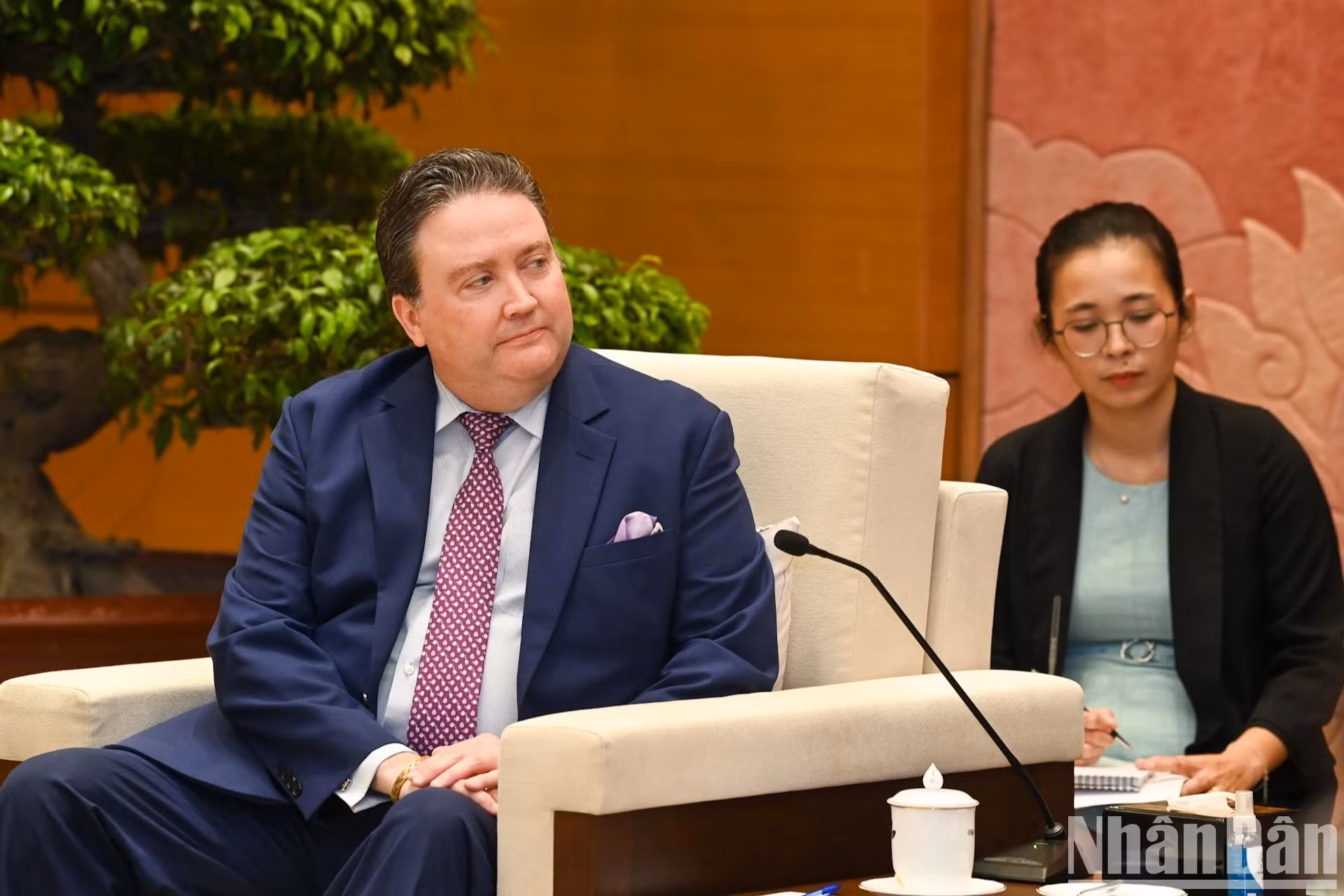 美国驻越南大使马克·纳珀在会见中发表讲话。