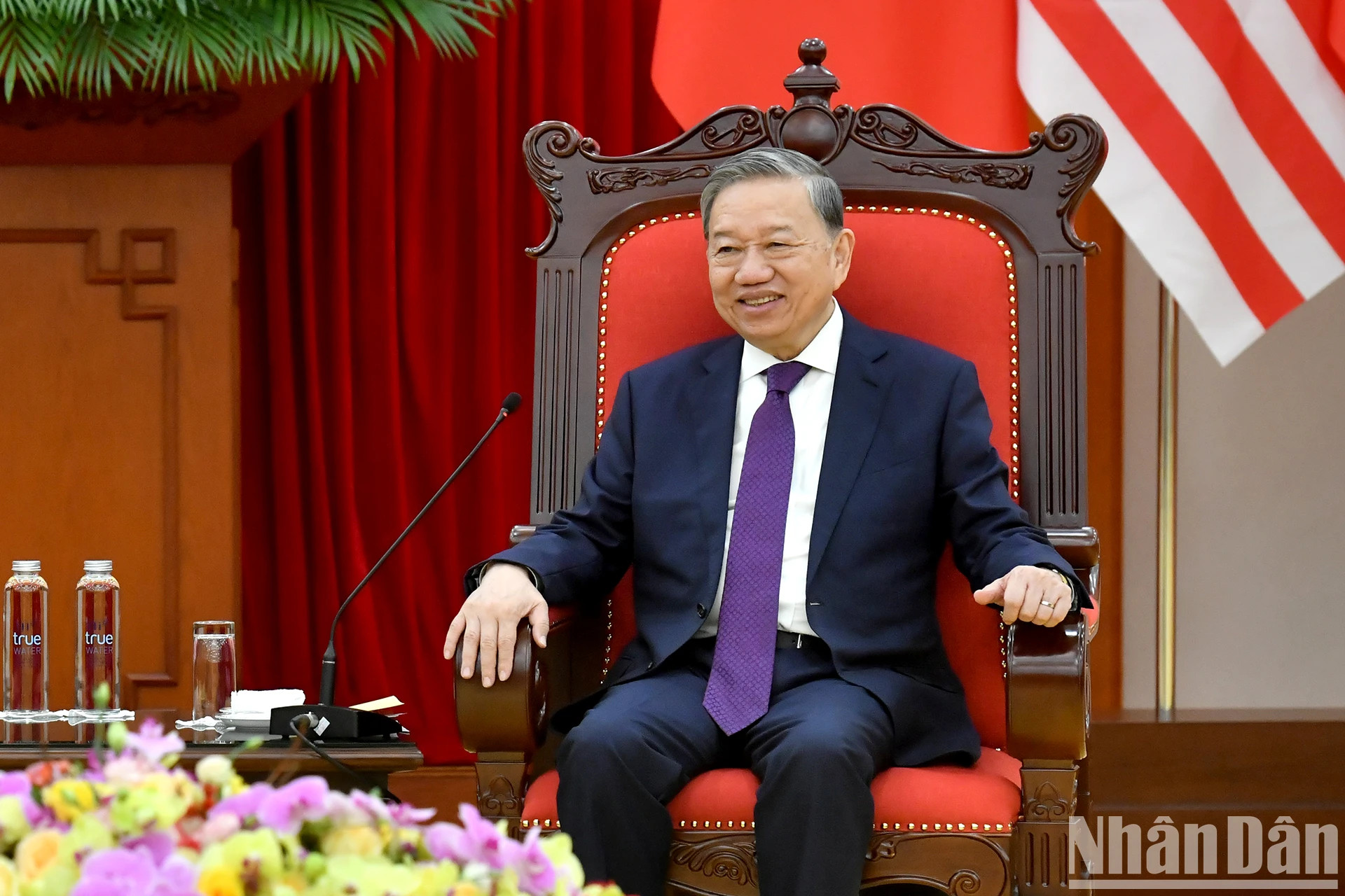 苏林总书记在会见中发表讲话。