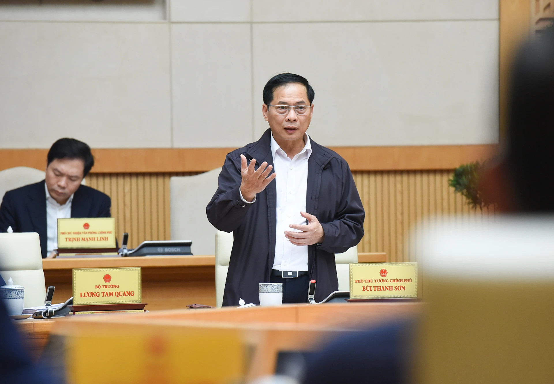 政府副总理兼外交部长裴青山在会上发表讲话。 政府副总理兼外交部长裴青山在会上发表讲话。