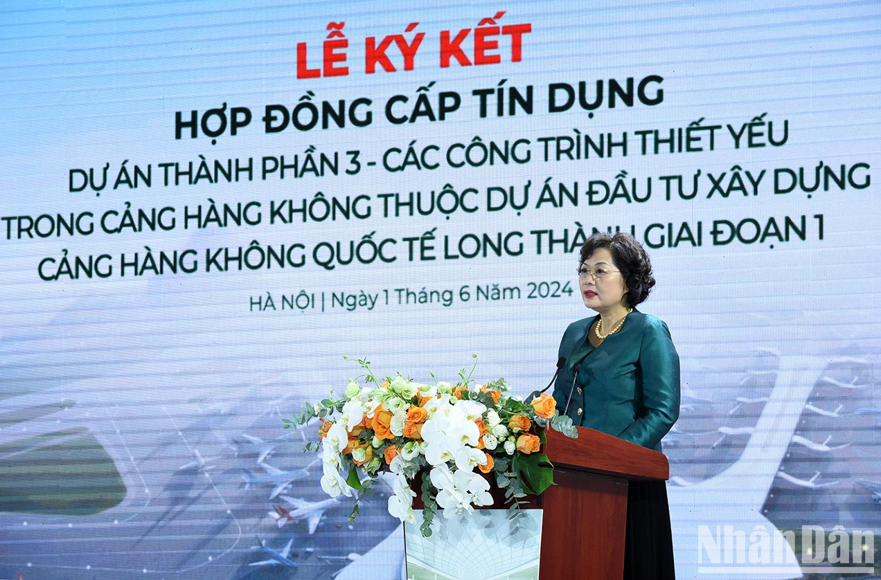 越南国家银行行长阮氏红发言。 越南国家银行行长阮氏红发言。