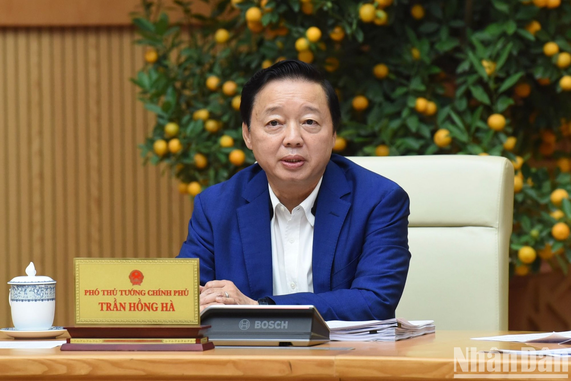 越南政府副总理陈红河在会上发表讲话。