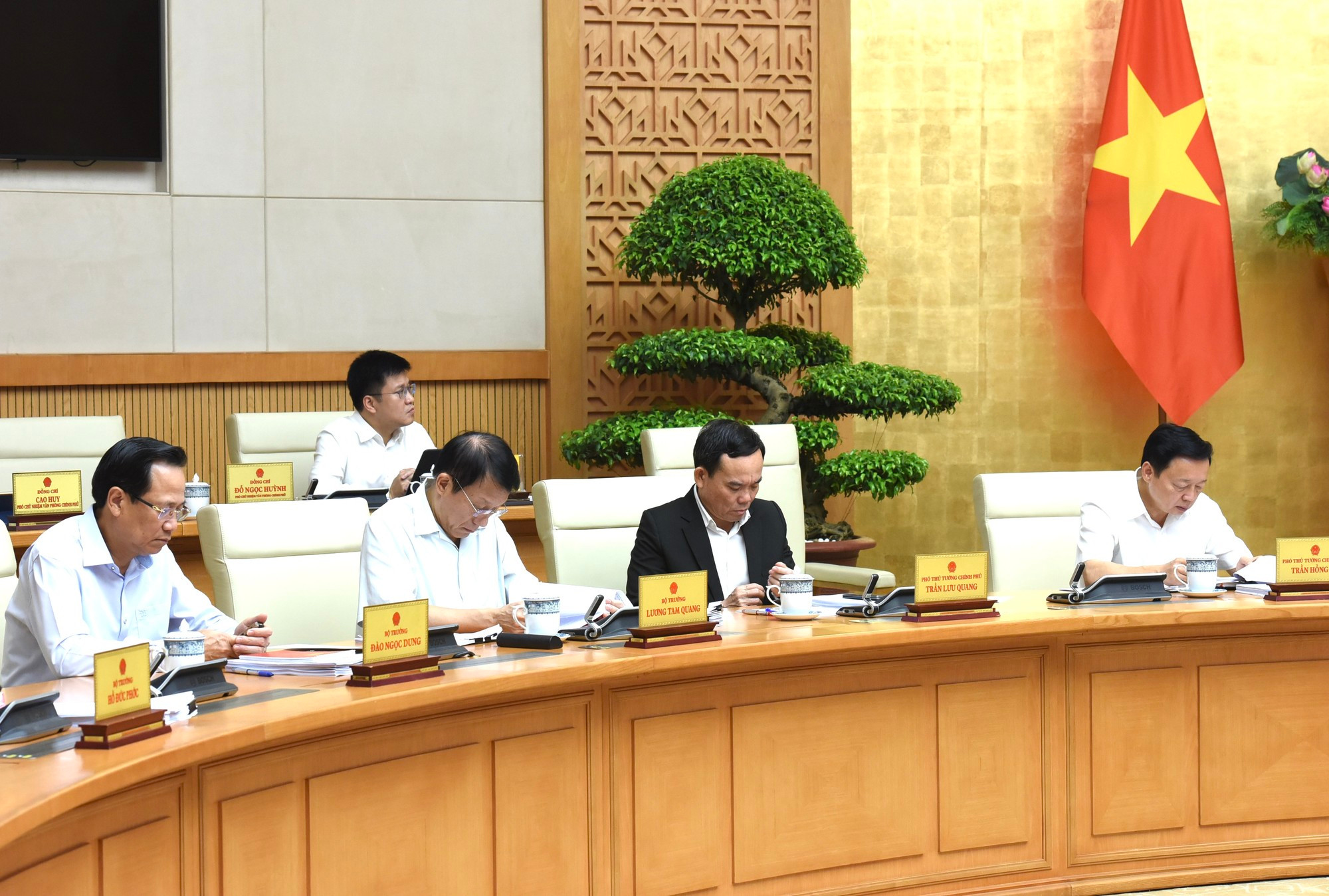 越共中央政治局委员、越共中央委员、政府副总理、政府成员、政府各部委行业领导等代表出席会议。 越共中央政治局委员、越共中央委员、政府副总理、政府成员、政府各部委行业领导等代表出席会议。