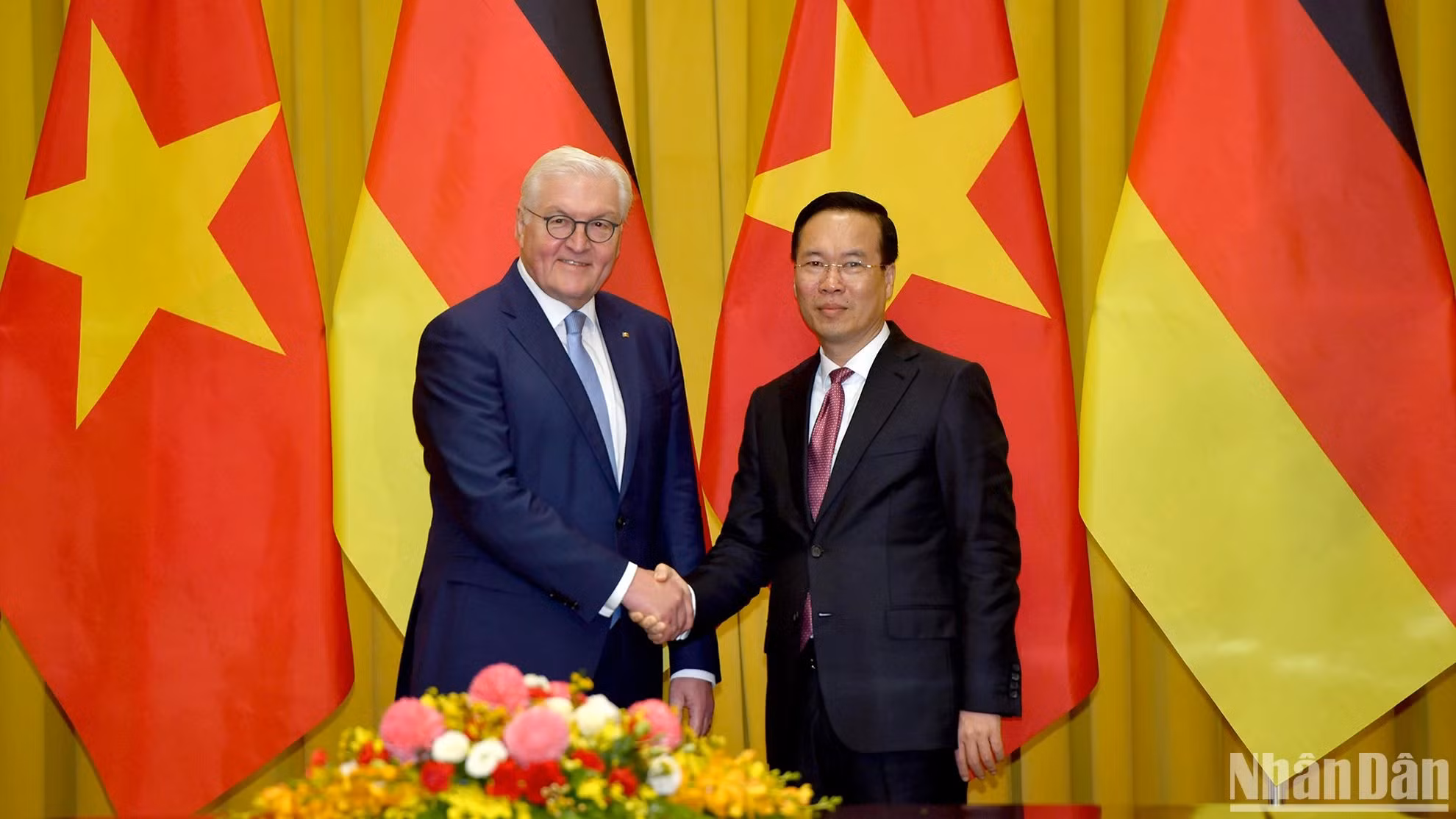 越南国家主席武文赏与德国总统施泰因迈尔进行会谈。