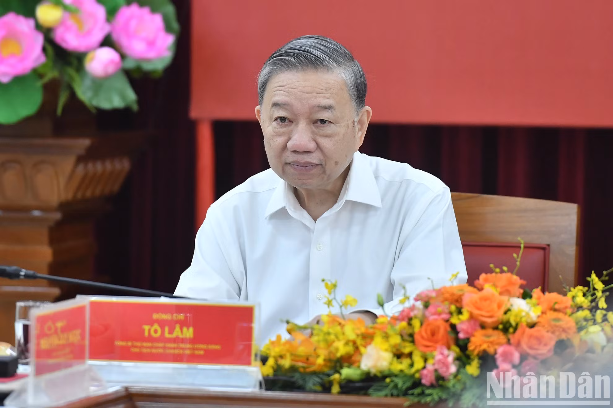 苏林总书记、国家主席与外交部党委干部举行工作会议。