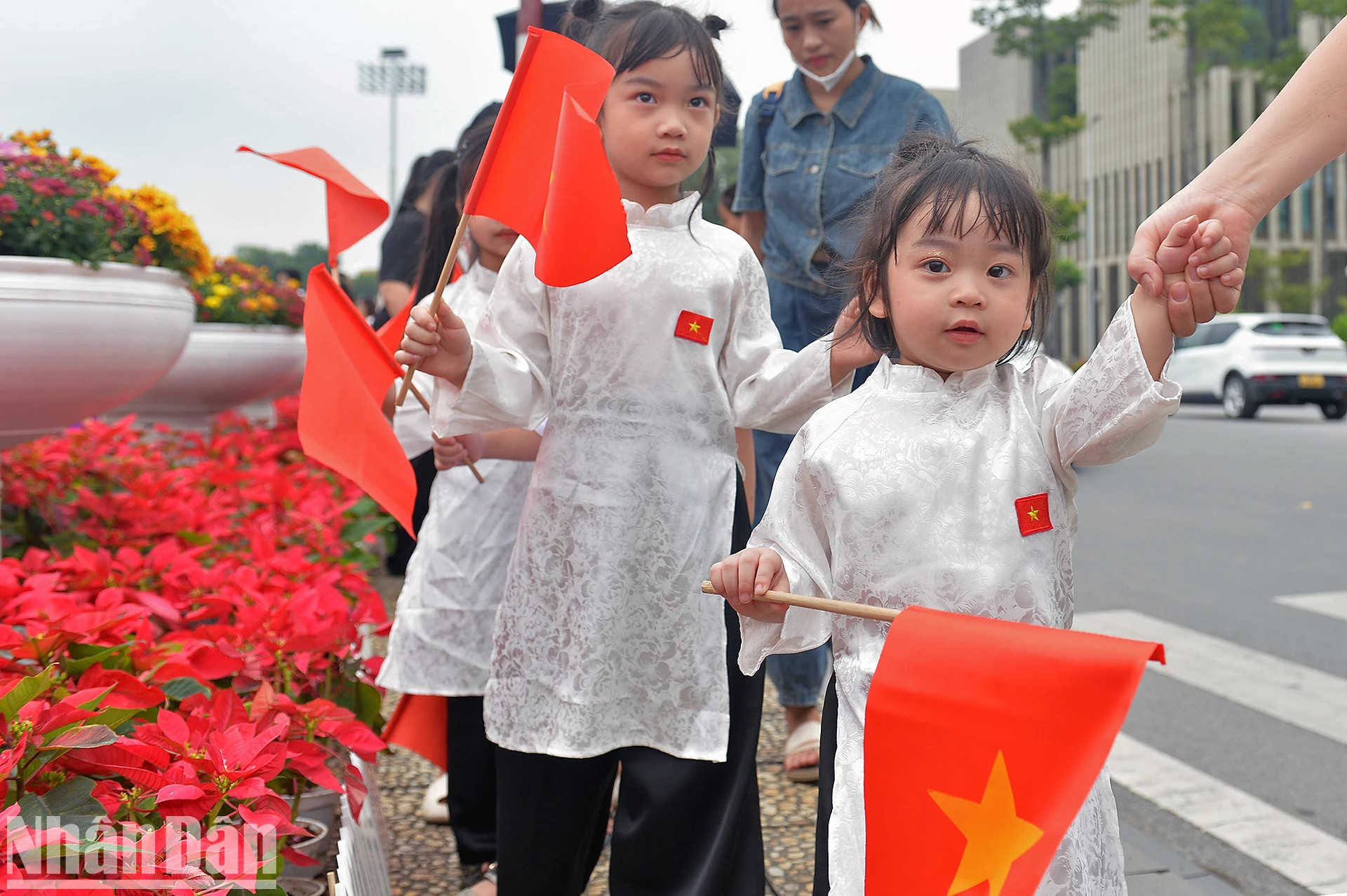 在胡志明主席陵地区,不少“小公民”被父母、老师带来欢庆独立日。 在胡志明主席陵地区,不少“小公民”被父母、老师带来欢庆独立日。