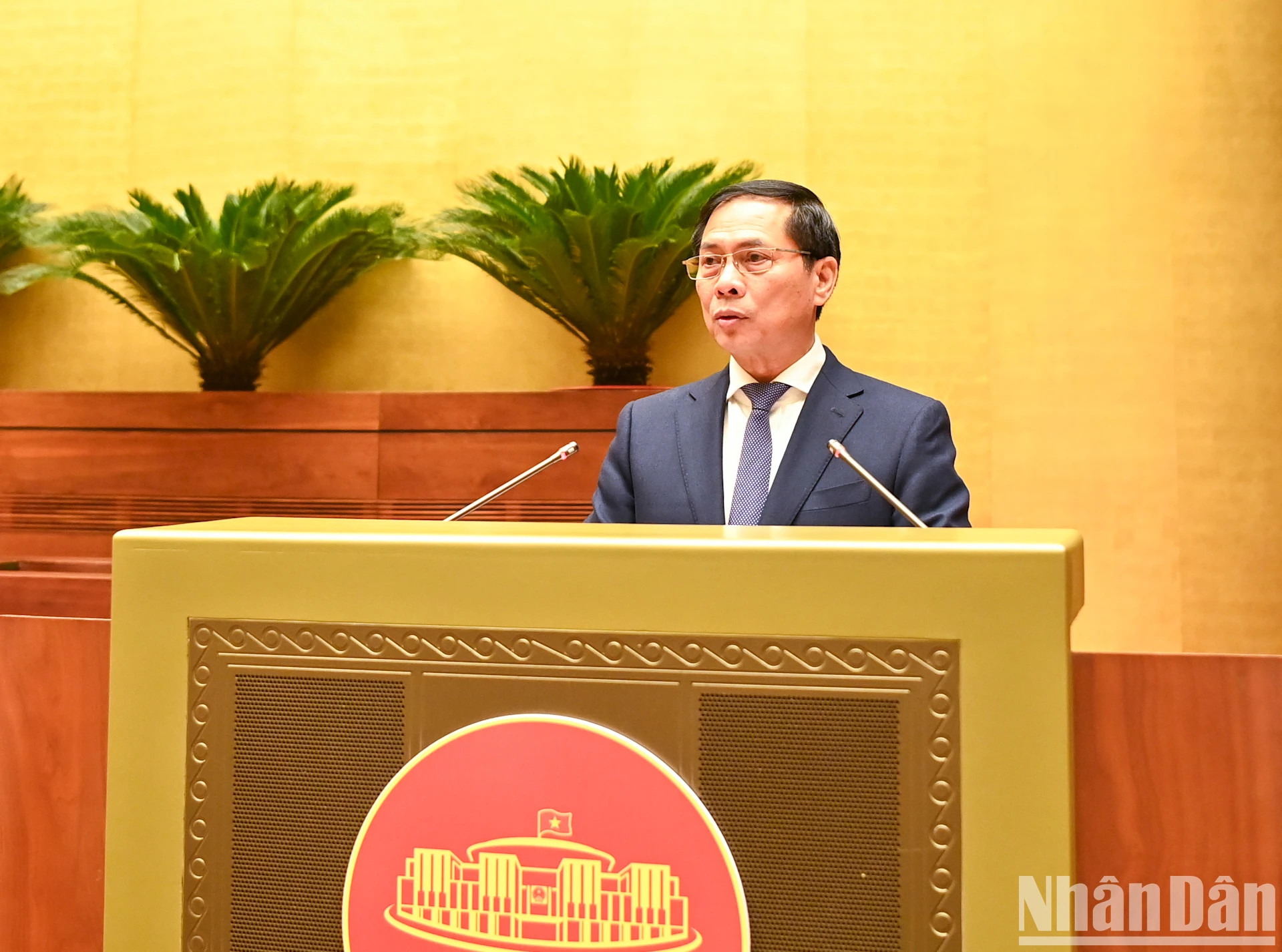 越南外交部部长裴青山发表讲话。 越南外交部部长裴青山发表讲话。