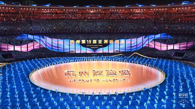 以“潮起亚细亚”为主题的杭州亚运会开幕式场景。 以“潮起亚细亚”为主题的杭州亚运会开幕式场景。
