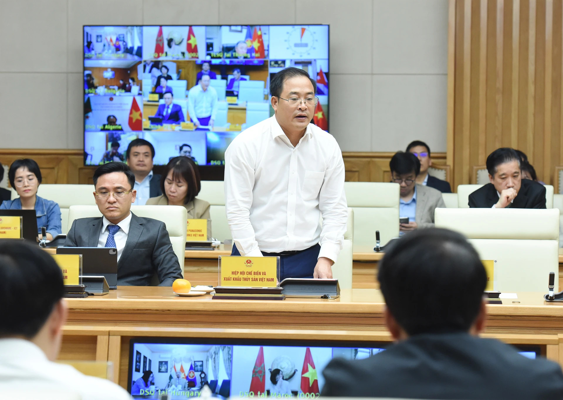 越南水产品加工与出口协会秘书长阮怀南发表讲话。