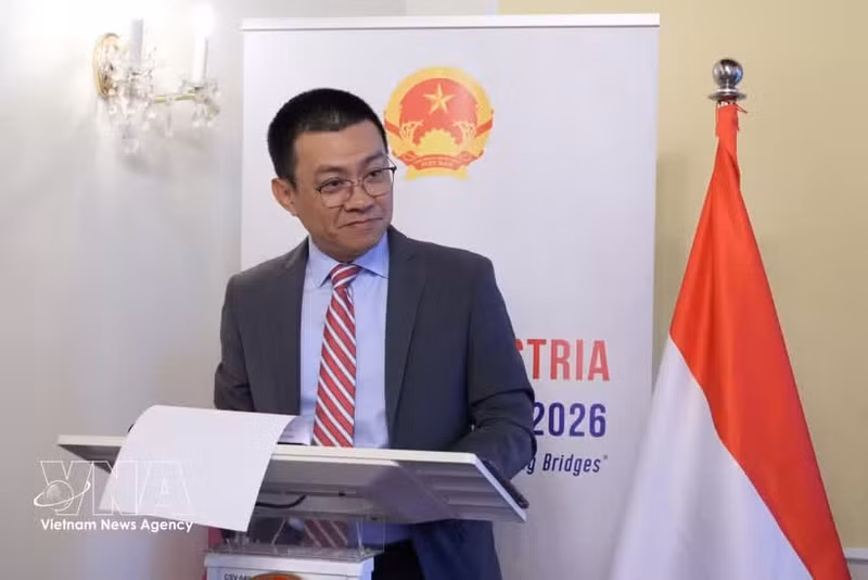 越南驻奥地利大使武黎泰皇在论坛上致开幕词。（图片来源：越通社）