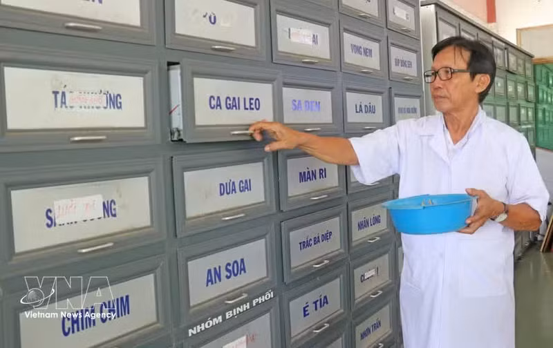 用于万市（Chợ Vàm）慈善传统医学诊所患者治疗的药材。（图片来源：越通社）