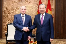 苏林总书记会见新阿塞拜疆党代表团。（登科 摄）