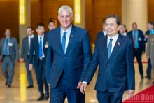 越南国会主席陈青敏和古共中央第一书记、古巴国家主席迪亚斯-卡内尔。