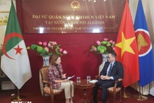 陈国庆大使接受阿尔及利亚Elbilad电视台的采访。（图片来源：越通社）