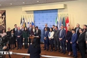 越南与来自世界多区域的43个国家共同发表了由韩国常驻联合国代表、大使代表核心小组宣读的《关于利用技术进行人口贩运问题联合声明》。（图片来源：越通社）