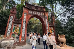 考察团实地考察雄王庙历史遗址群。