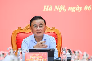 越共中央书记处常务书记陈锦秀在会上致辞。（维灵 摄）