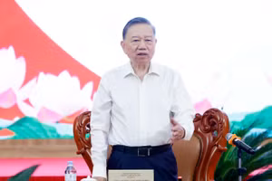 越共中央总书记、国家主席苏林在会议上发表讲话。（图片来源：越通社）