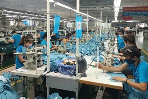 在河内纺织服装总公司开展的出口纺织服装产品生产活动。